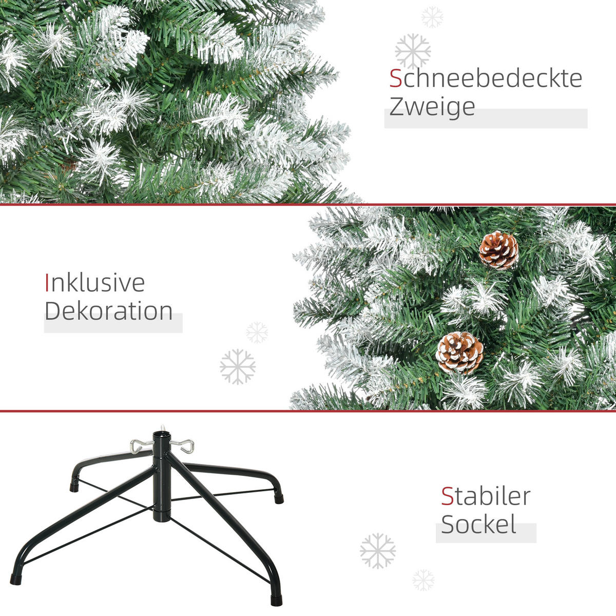 KÜNSTLICHER Weihnachtsbaum, 180 cm Christbaum mit Kunstschnee, Indoor - Grün, Kunststoff/Metall (180cm) - HOMCOM