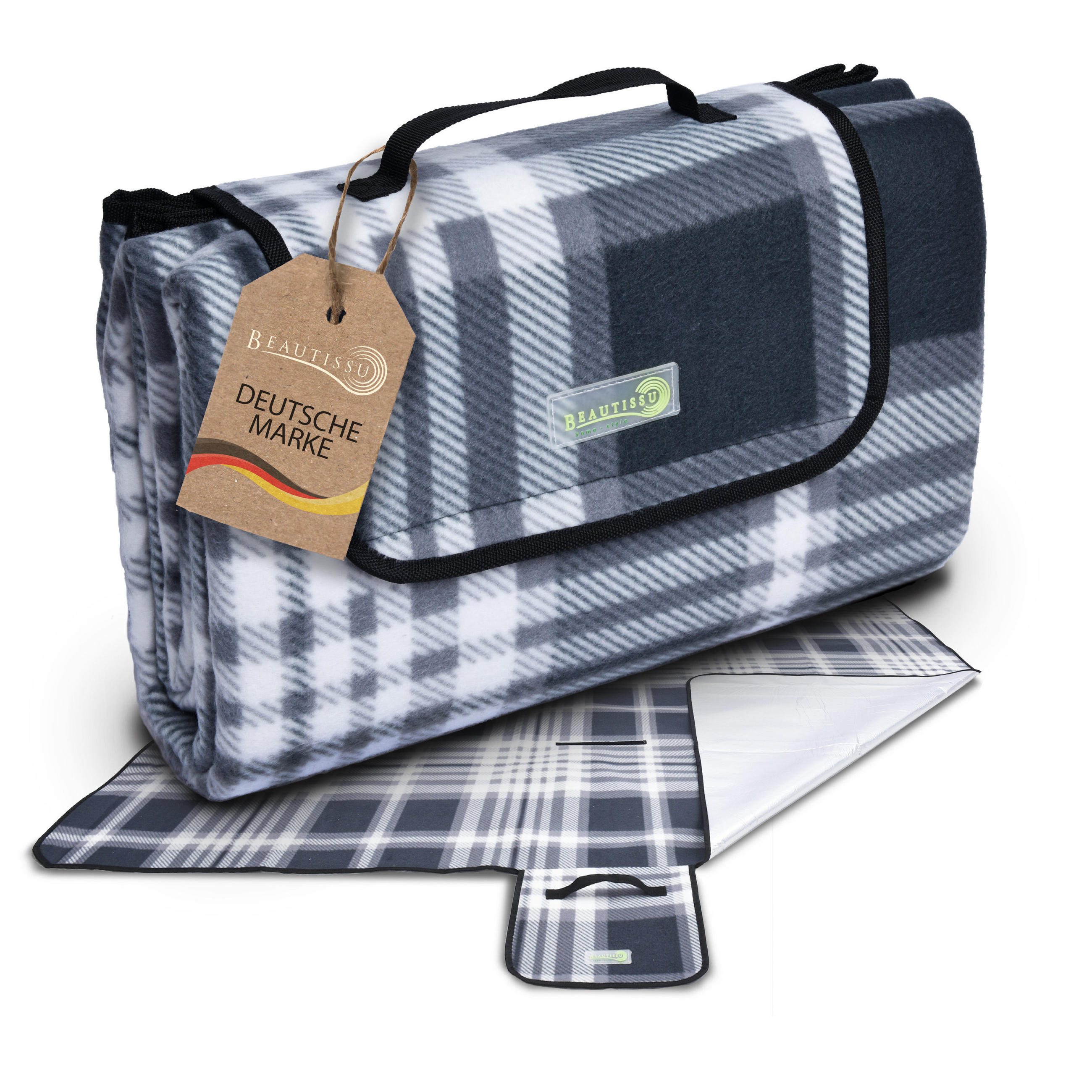 PICKNICKDECKE Bella KA 200x200cm Anthrazit-Kariert - Anthrazit, Textil (200/200cm) - Beautissu 