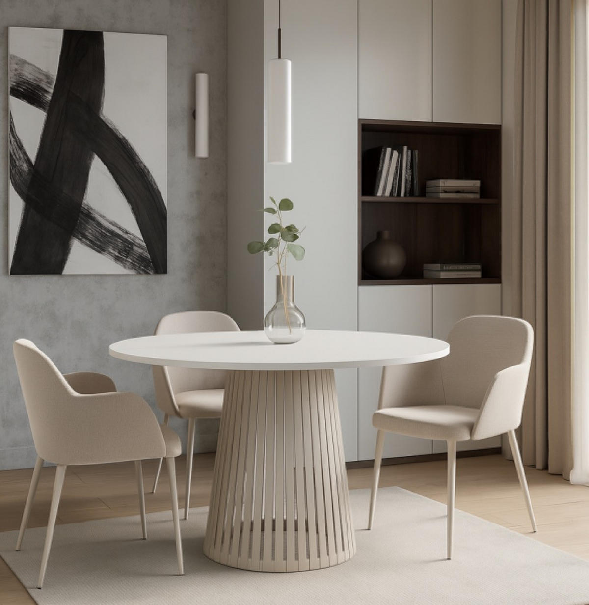 TISCH Weiß VIV Rund Mit Lamellen Kaschmir 75 cm - Kaschmir/Weiß, Holzwerkstoff (75/75/76cm) - Sepro Meble