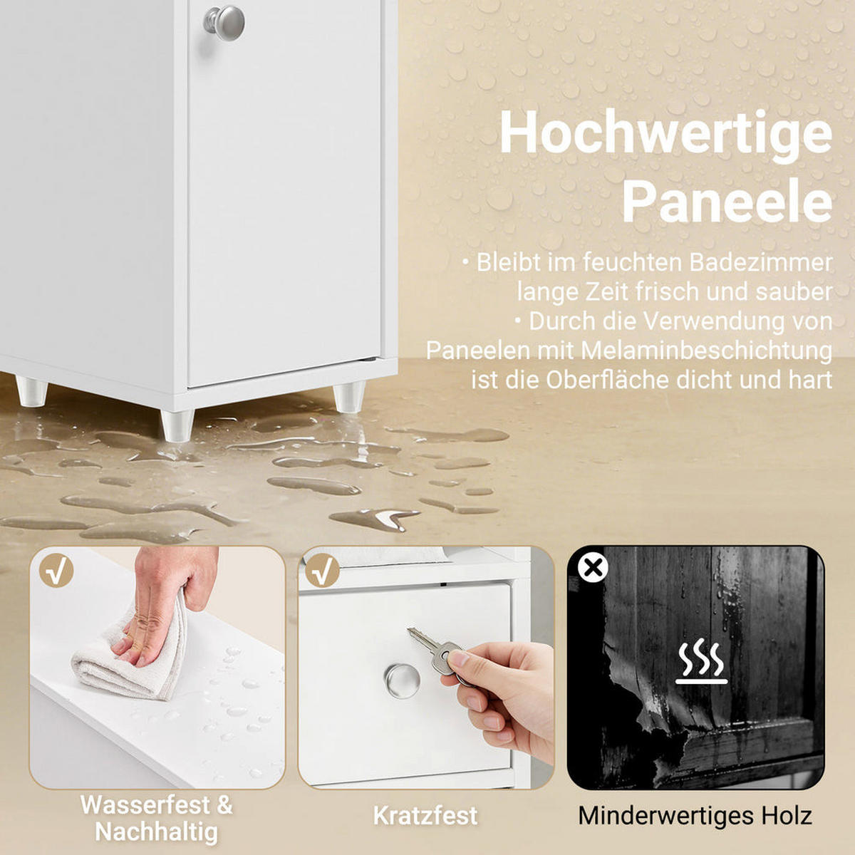 BADEZIMMERSCHRANK mit Toilettenpapierhalter schmal 20cm Weiß BZR219-W - Weiß, Holzwerkstoff (20/85/20cm) - SoBuy
