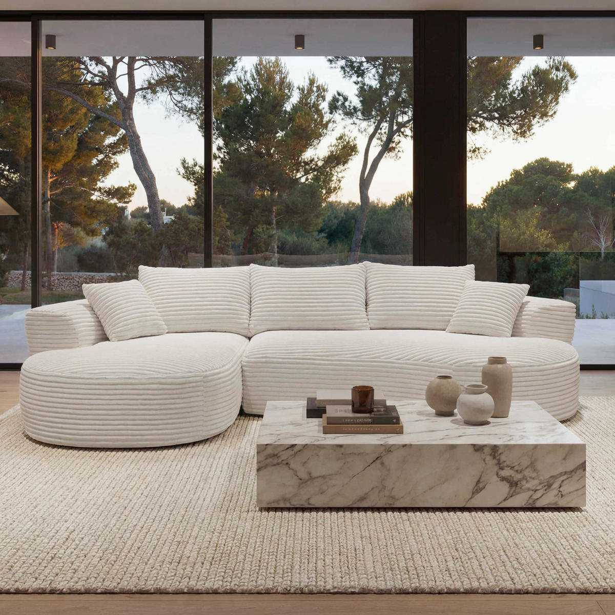 SOFA-GARNITUR Weiß - Weiß, Textil (296/61/159cm) - MCW