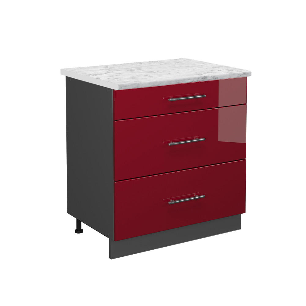 KÖKSUNDERSKÅP Fame-Line Bordeaux högblank 80 cm med 3 lådor, AP marmor Bordeaux, Antracit 82/80/60 cm