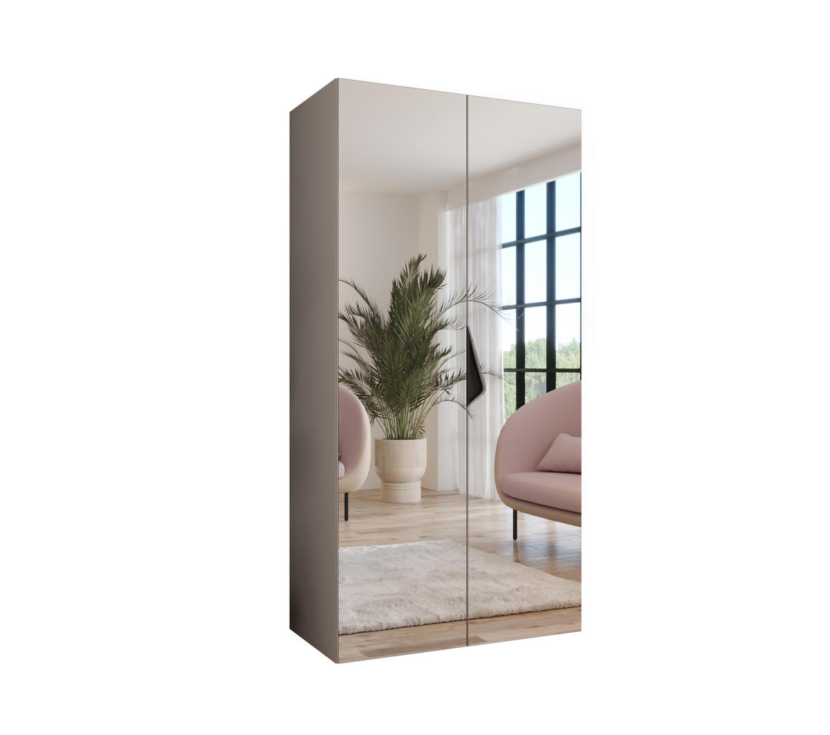 DREHTÜRENSCHRANK 202/100/52 2-türig - Beige/Schwarz, Holz/Metall (100/202/52cm) - Abiks Möbel