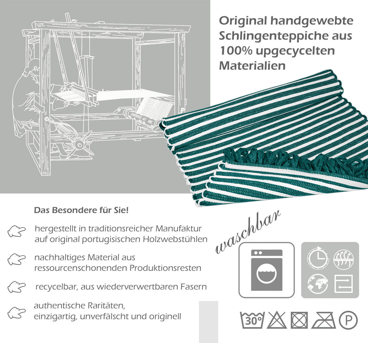HANDGEWEBTER Läufer 50x70 cm Smaragd - Smaragdgrün, Naturmaterialien/Textil (50/70cm) - Lashuma