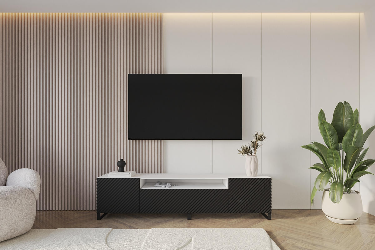 LOWBOARD ZENO-S 200x53x41 cm - Weiß / Schwarz - Schwarz, Holzwerkstoff (200/53/41cm) - ALTDECOR