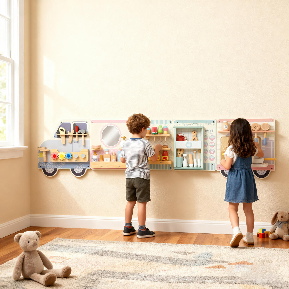 AKTIVITÄTSWAND MDF Holz Mehrfarbig - Multicolor, Holzwerkstoff (7.5/40/163.8cm) - AIYAPLAY