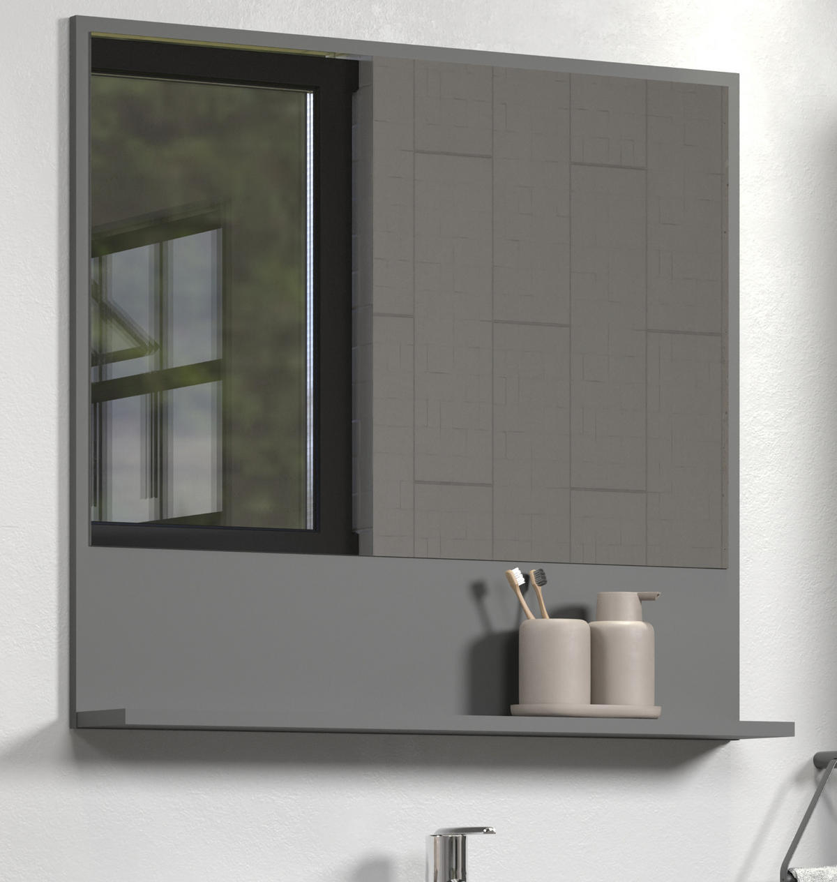 BADSPIEGEL grau 80 cm, Badezimmer Spiegel mit Ablage - Grau, Glas/Holzwerkstoff (80/74/14cm) - Top.Furn