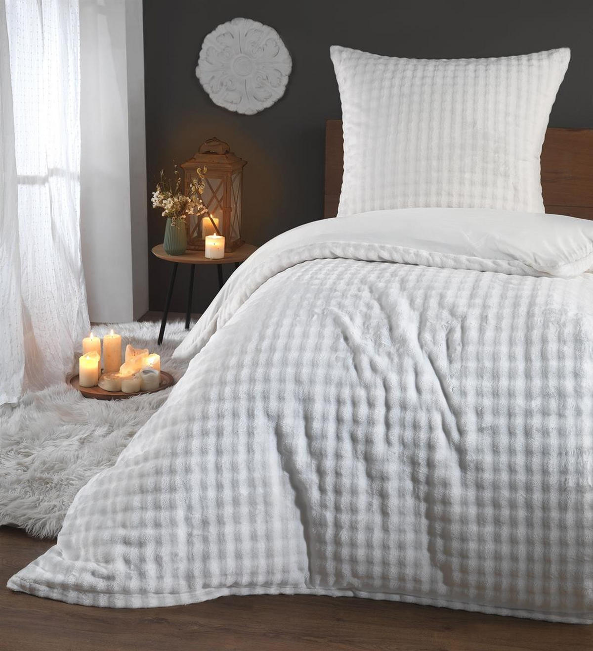 WINTER-BETTWÄSCHE 135x200 mit 3D Bubble - Warme Plüsch Kuschelbettwäsche aus Mikrofaser - Wollweiß - Weiß, Textil (135/200cm) - Carpe Sonno