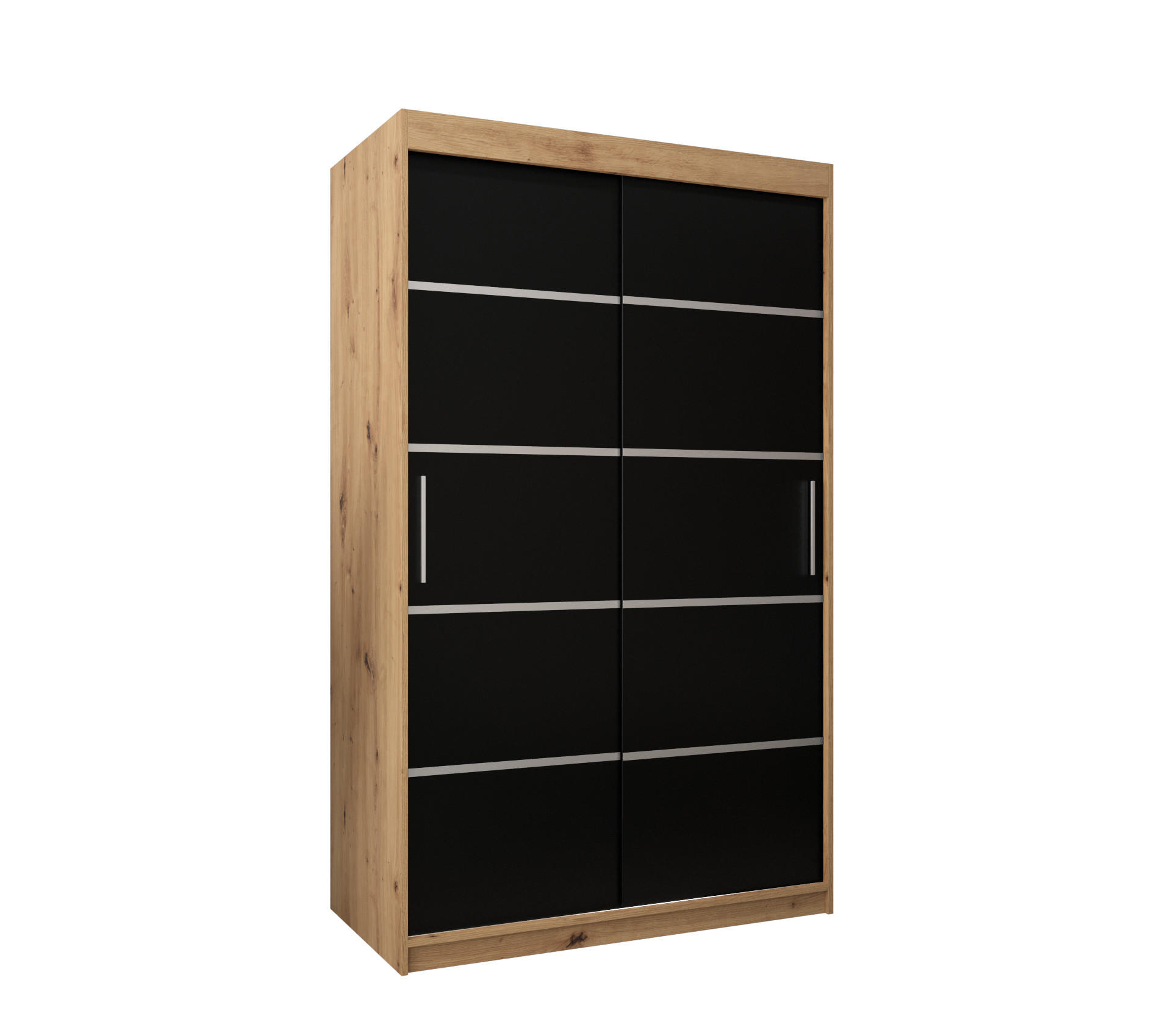 Möbel Kryspol Schwebetürenschrank Eiche Artisan, Schwarz, Silber 120x200x62 cm