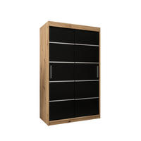 SCHWEBETÜRENSCHRANK 200/120/62 2-türig - Silberfarben/Schwarz, Holz/Kunststoff (120/200/62cm) - Abiks Möbel