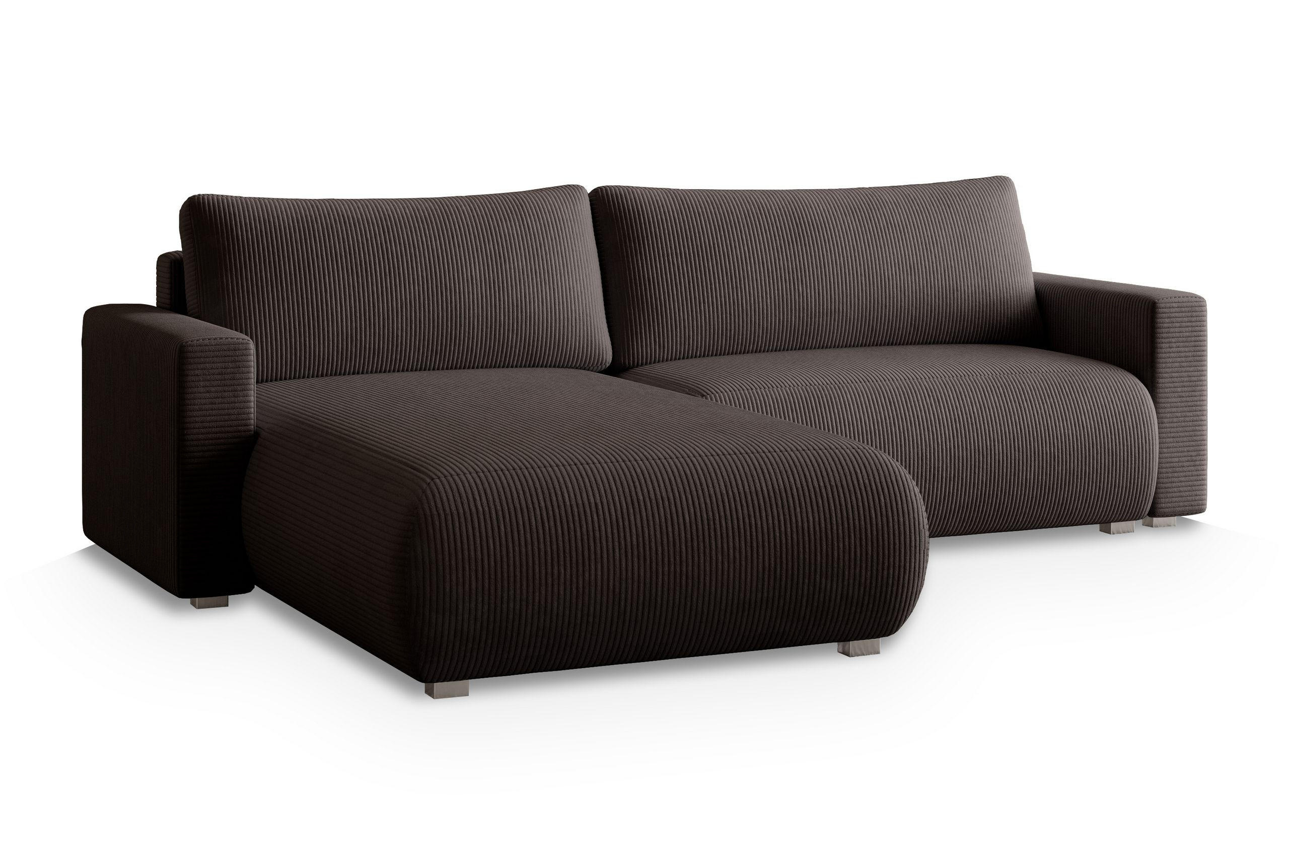 ECKSOFA TURIN P Braun Kordstoff mit Schlaffunktion - Braun, Holz (265/183cm) - MASSENO