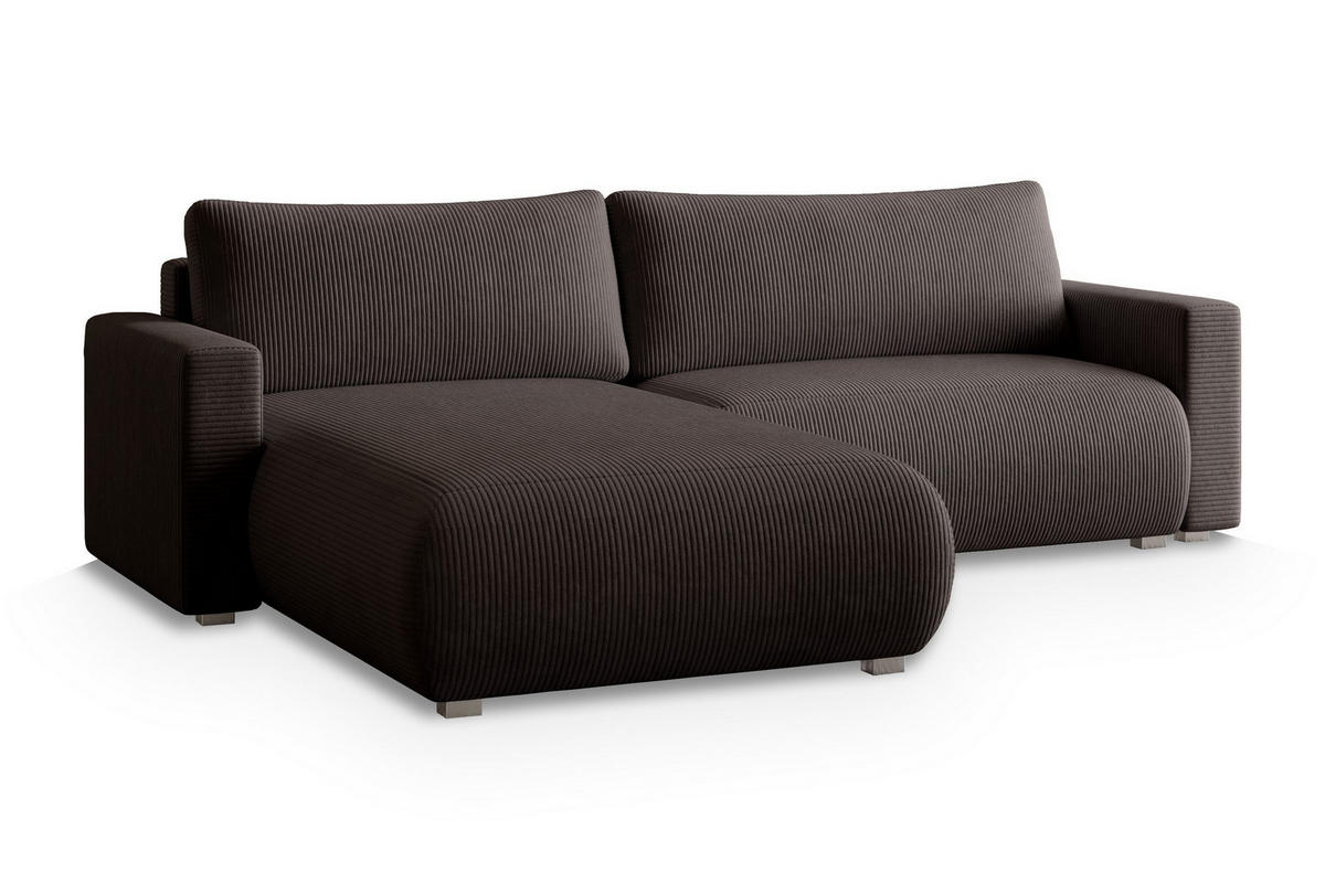 ECKSOFA TURIN P Braun Kordstoff mit Schlaffunktion - Braun, Holz (265/183cm) - MASSENO