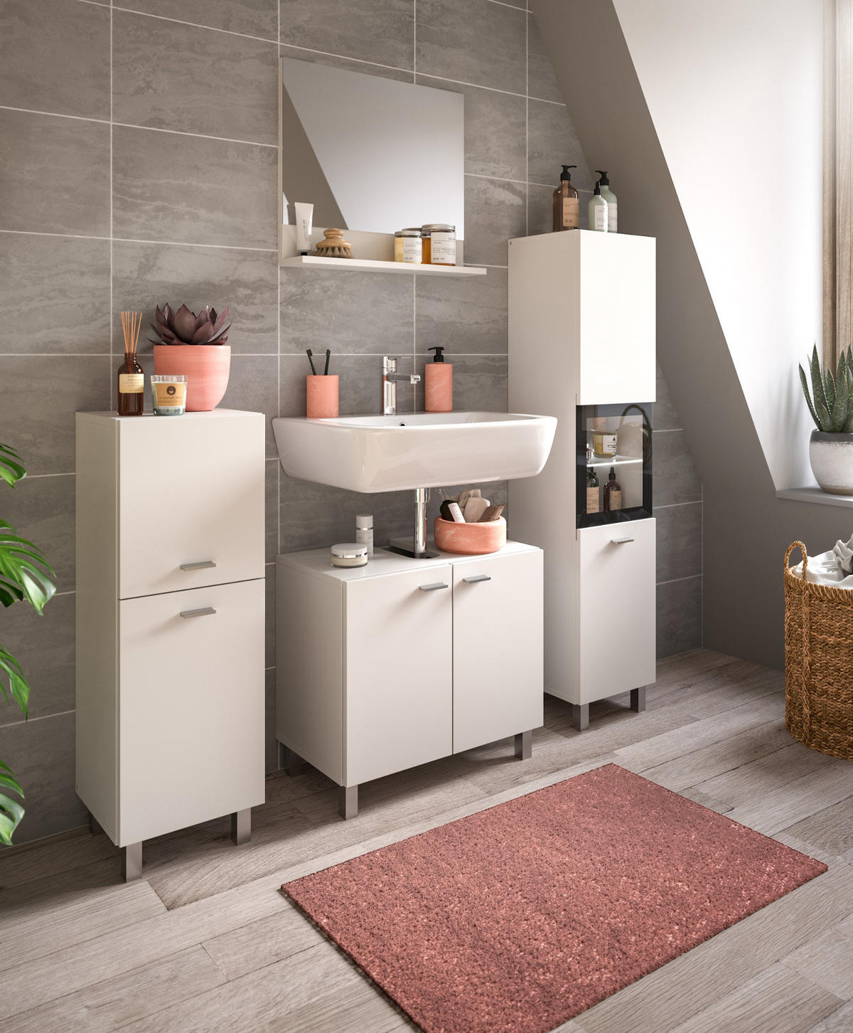 MIDISCHRANK weiß 30 cm, Badschrank hängend oder stehend - Silberfarben/Schwarz, Glas/Holzwerkstoff (30/125/29cm) - Inn.Furn