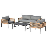 LOUNGEGRUPPE - 4-teilig - Stahl / Webstoff - Grau - Weiß/Grau, Kunststoff/Textil - home24