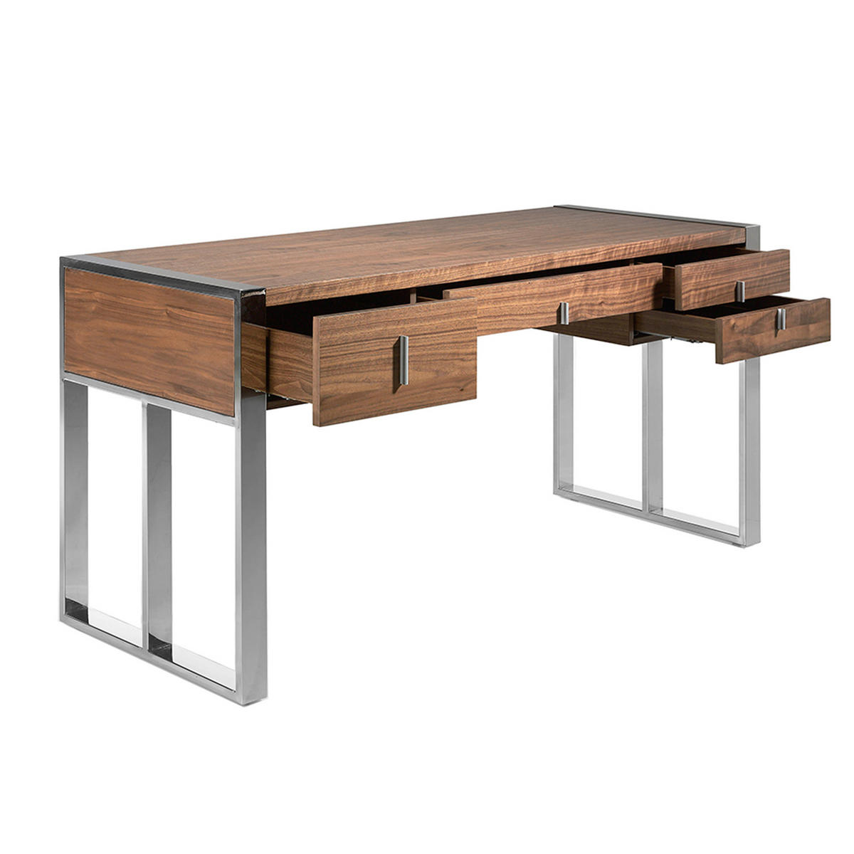 SCHREIBTISCH Rechteckig Walnuss Stahl 158/62/76 cm - Edelstahlfarben/Walnussfarben, Holz/Metall (62/158/76cm) - ANGEL CERDA