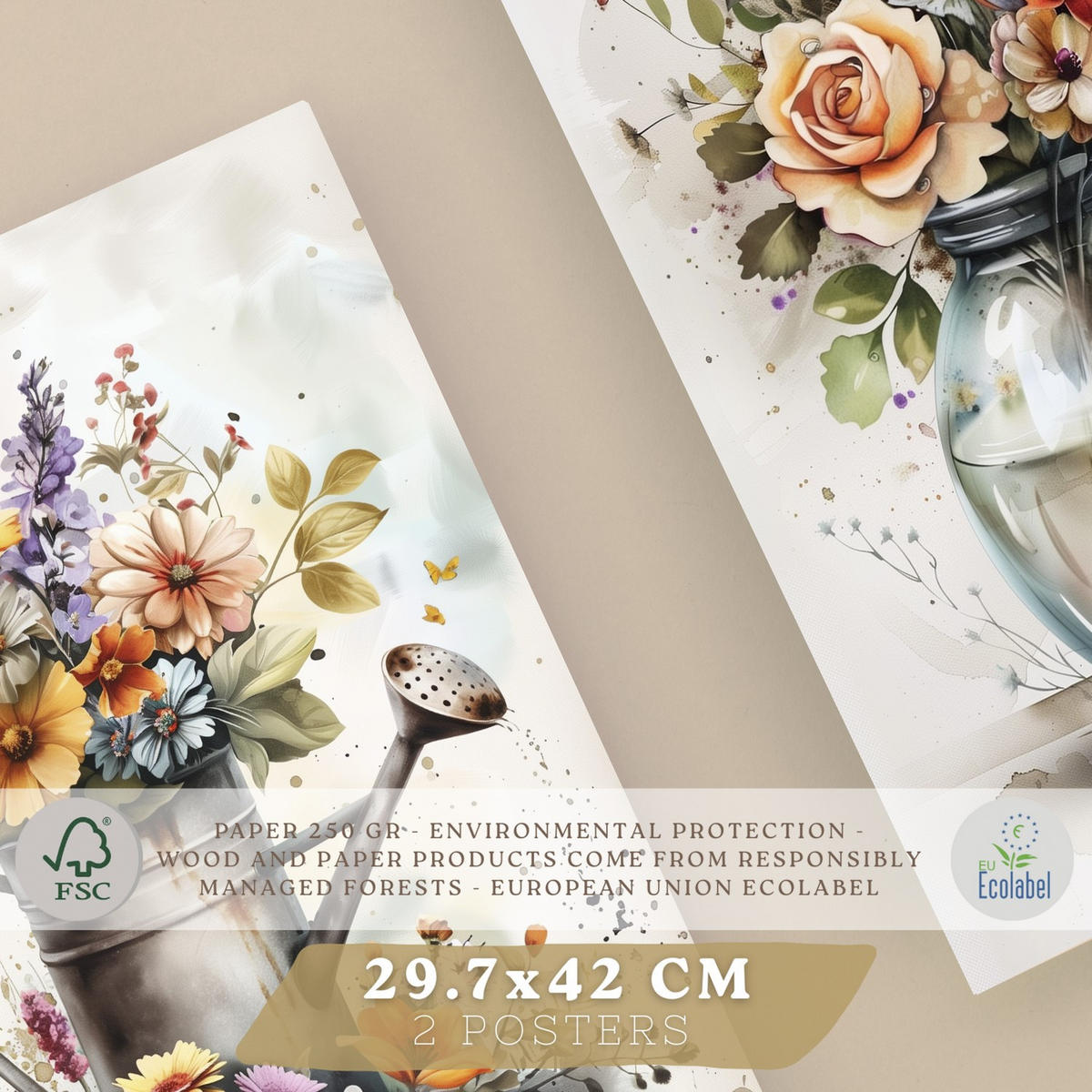 PLAKAT Sada 2 Váza A3 bez rámu - čirá, papír (29.7/1/42cm) - Nacnic