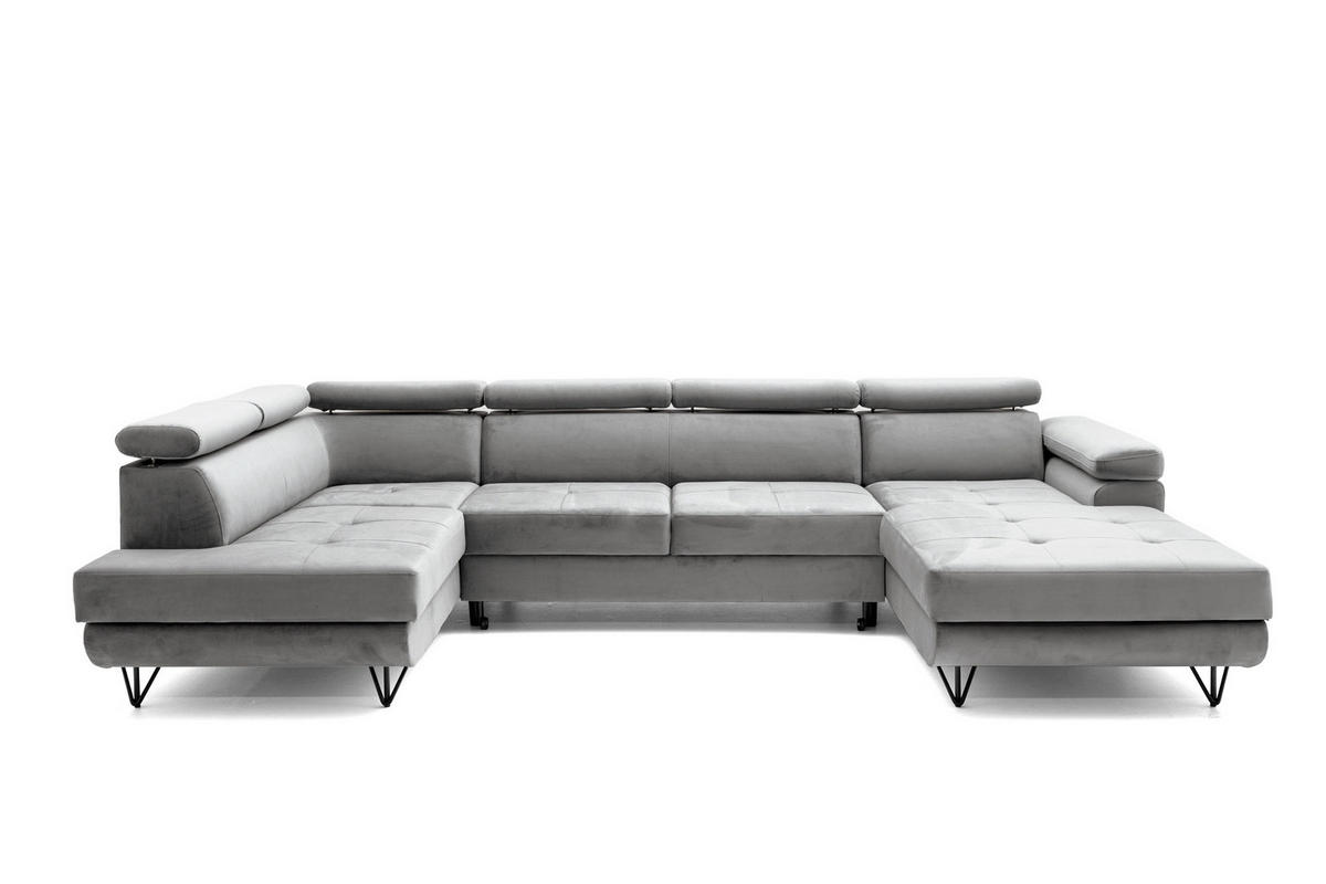 ECKSOFA U-Form JUNIOR U Links mit Schlaffunktion 128x254 Velours Grau - Schwarz/Grau, Holz/Textil (323/90/184cm) - Muffo