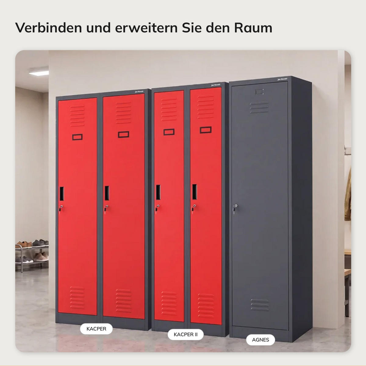 ZWEIFACH-PERSONALSCHRANK KACPER II 180x60x50 cm - Anthrazit/Rot, Metall (60/180/50cm) - Jan Nowak