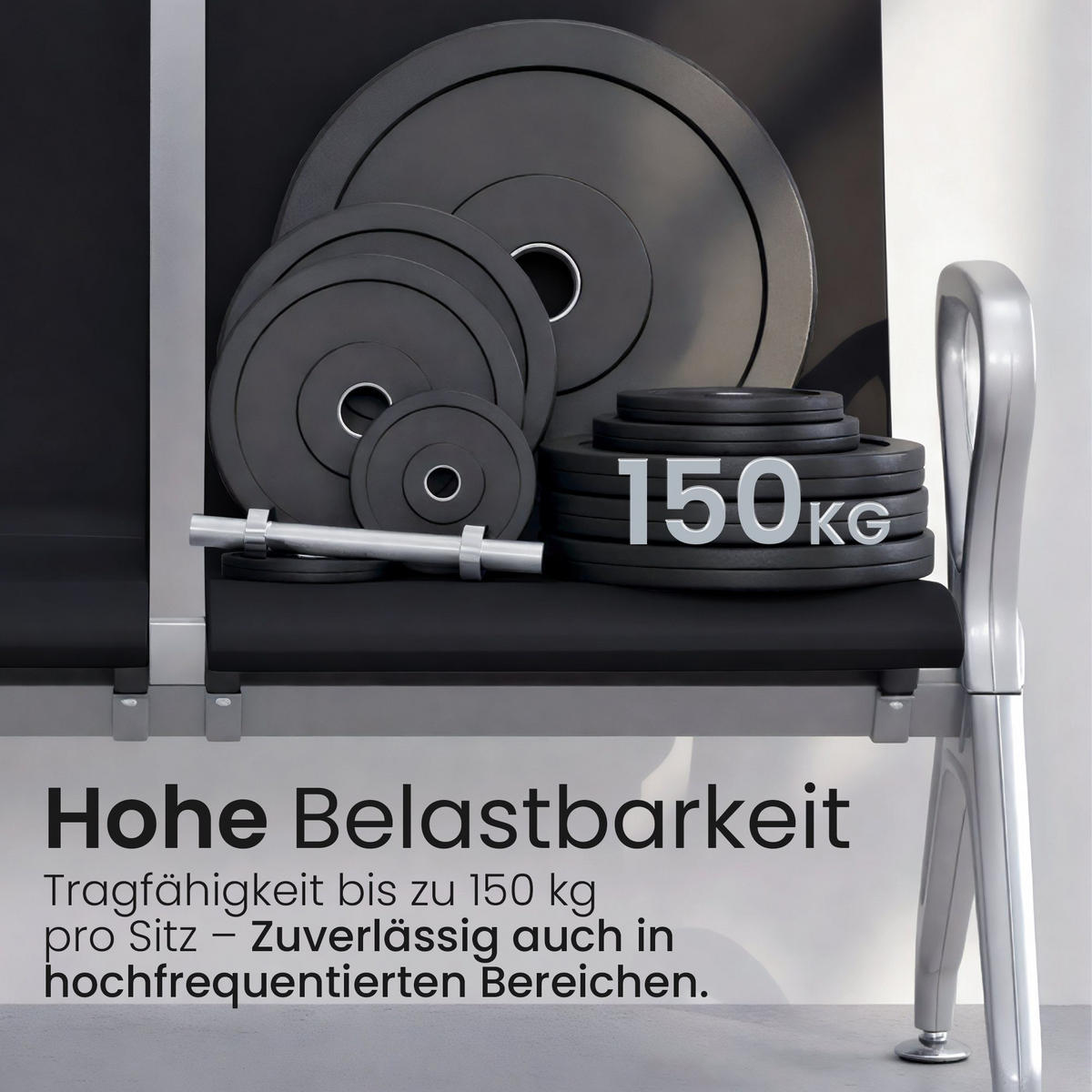 WARTEBANK Kunststoff Schwarz - Schwarz/Grau, Kunststoff/Metall (118/89/59cm) - CLP