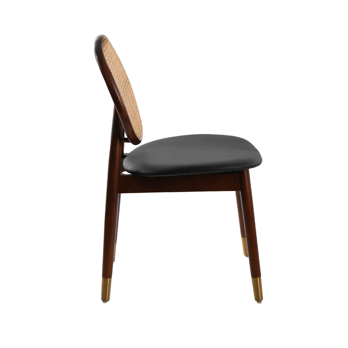 STUHL aus Rattan und schwarzem Ökoleder - Nussbaumfarben/Goldfarben, Leder/Holz (49/87/52cm) - ANGEL CERDA