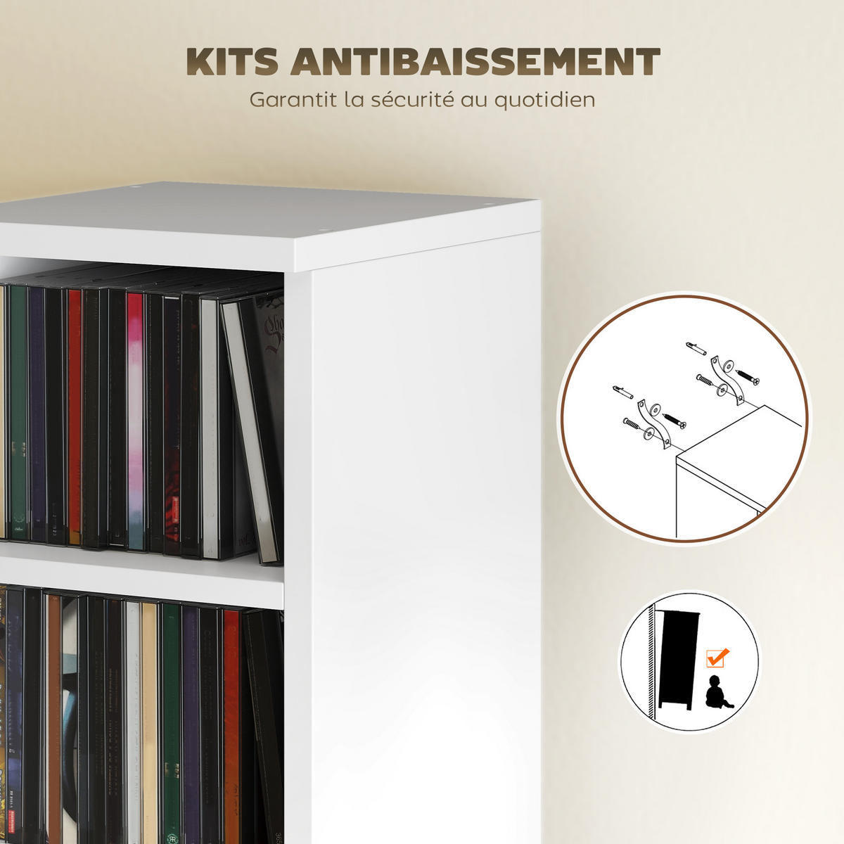 CD-REGAL 2er-Set DE-14522 12 Fächer für 204 CDs Weiß - Weiß, Holzwerkstoff (22.5/88.5/21cm) - ComfortXL