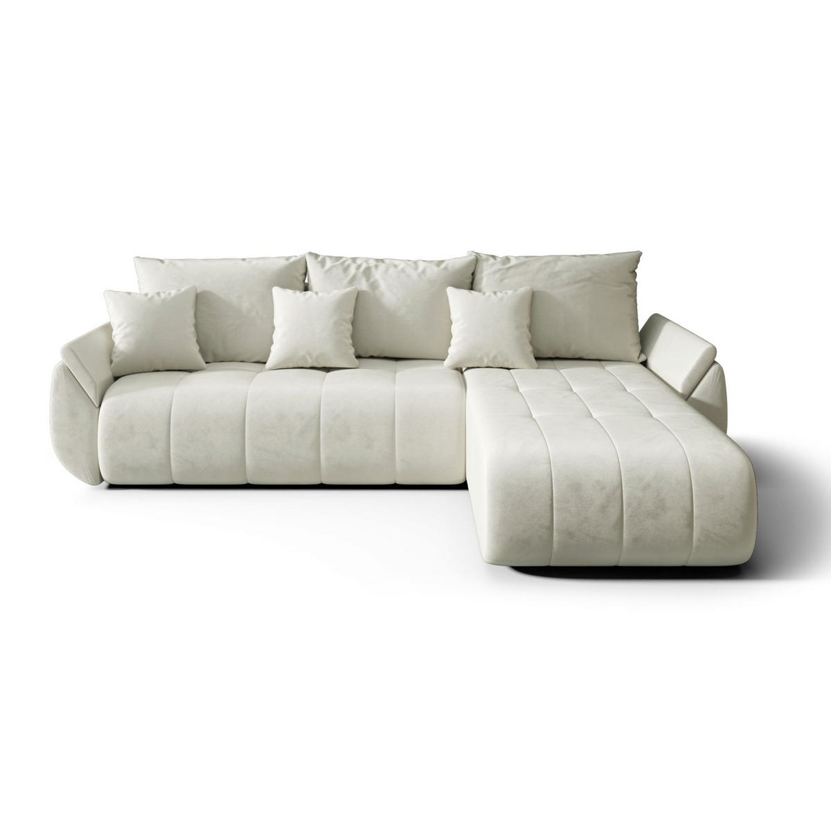 ECKSOFA Romuldi mit Schlaffunktion, Creme Samt, rechtsseitig - Creme/Schwarz, Kunststoff/Textil (185/280cm) - Selsey