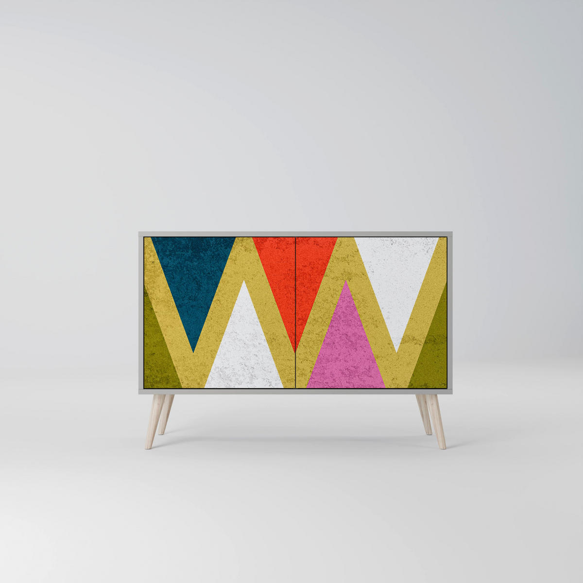 SIDEBOARD COLORFUL TRIANGLES, Eicheneffekt, 111x42x77,5 cm, 2 Türen - Eichefarben/Buchefarben, Holzwerkstoff/Buchenholz (111/77.5/42cm) - SpaceRebels