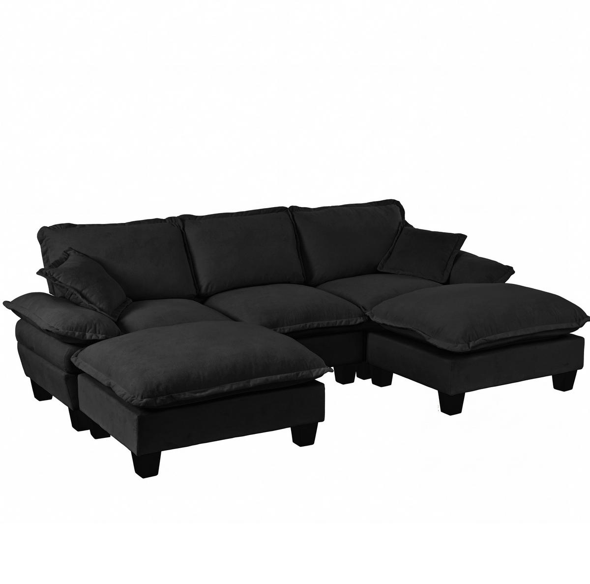 ECKSOFA 263/151/90 cm mit 2 beweglichen Ottomanen, abnehmbaren Armlehnen und Chenille-Bezug, Schwarz - Schwarz, Textil (263/151cm) - Redom