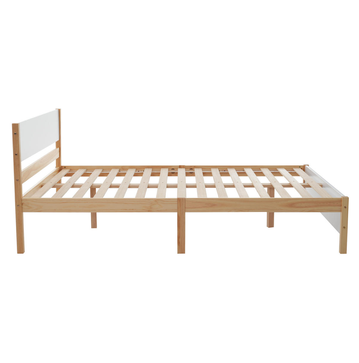 DOPPELBETT aus Kiefer und MDF 140x200 cm Weiß/Natur mit Lattenrost und stabilen Mittelfüßen - Naturfarben, Holz (140/200cm) - Modfu