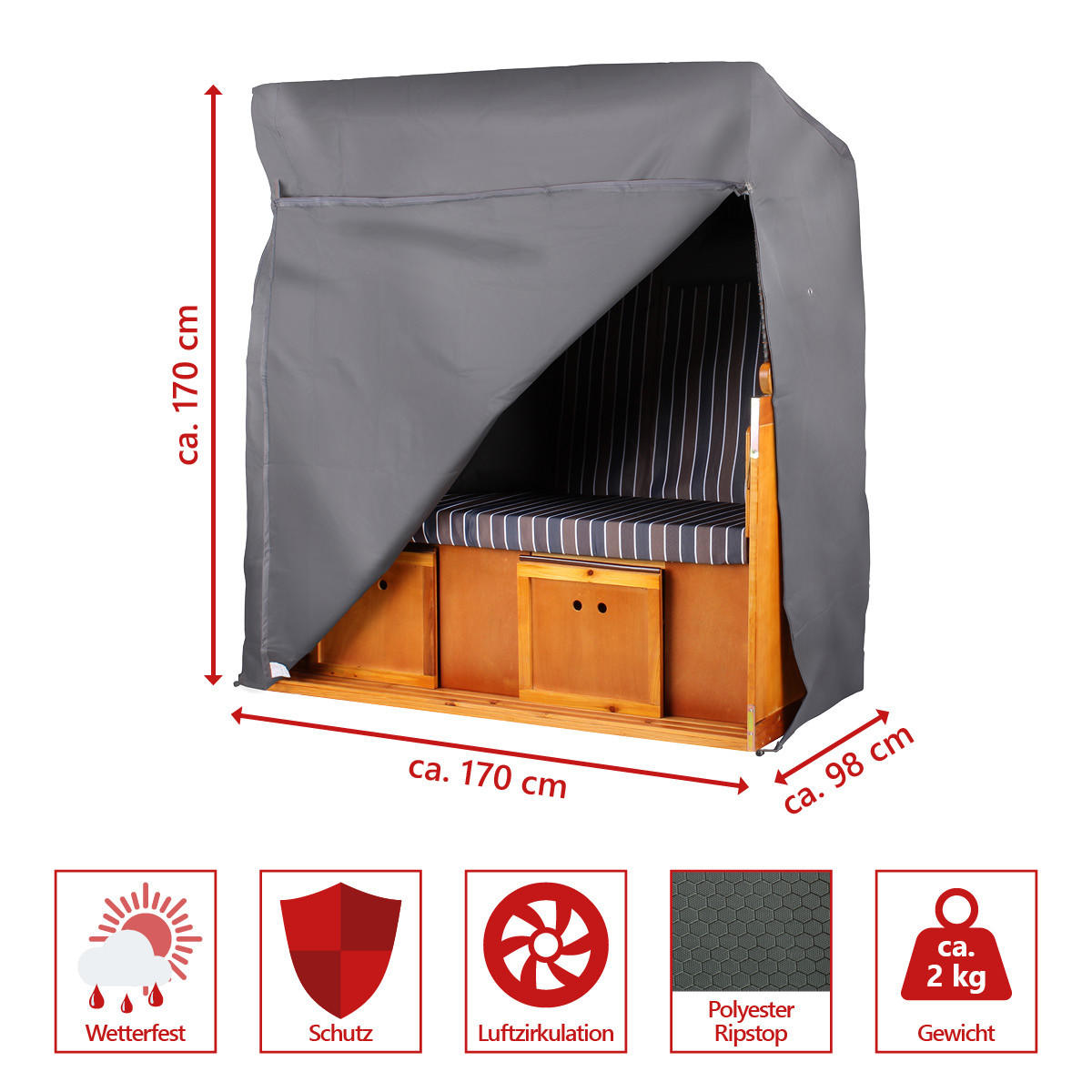 STRANDKORB Schutzhülle Prestige Protect - Größe XXL 170 cm - Dunkelgrau, Kunststoff (170/170/98cm) - bene living