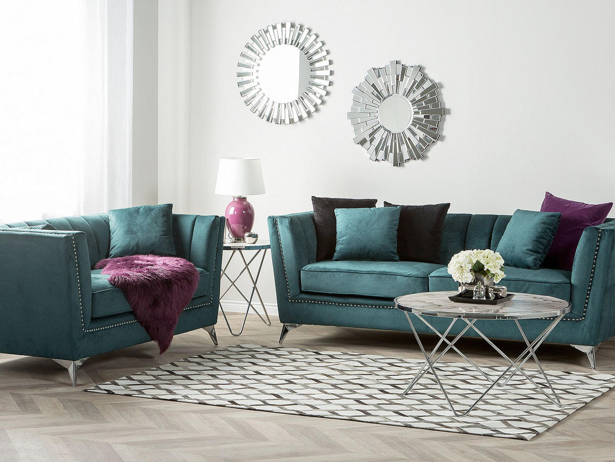 SOFA-SET 5-sitzer Samtstoff Blau Gaula - Blau, Textil (211/77/80cm) - Beliani