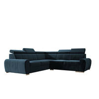 ECKSOFA APOLLO KN09, Eckcouch in L-Form mit Schlaffunktion, Farbe: Blau, Velourstoff, Ottomane Links - Blau, Textil (255/255cm) - O-Sofa