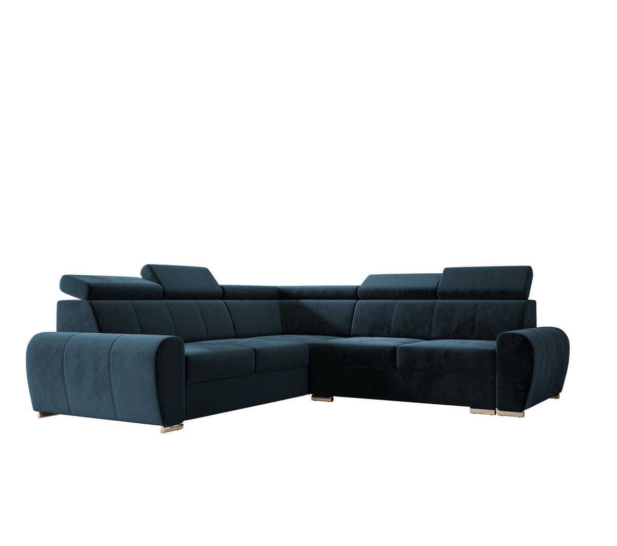 ECKSOFA APOLLO KN09, Eckcouch in L-Form mit Schlaffunktion, Farbe: Blau, Velourstoff, Ottomane Links - Blau, Textil (255/255cm) - O-Sofa