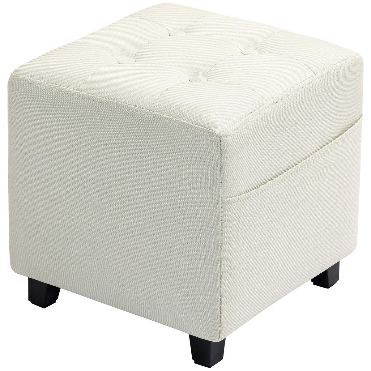 HOCKER DE-16461 mit Seitentasche und Knopfheftung Creme - Creme, Holzwerkstoff (35/35/35cm) - ComfortXL