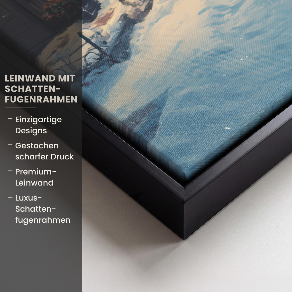 LEINWAND Bilder mit Rahmen - Weihnachtsdorf - Weihnachten - Schnee - Winter - 50x50 - Dunkelblau, Textil (50/50cm) - MuchoWow