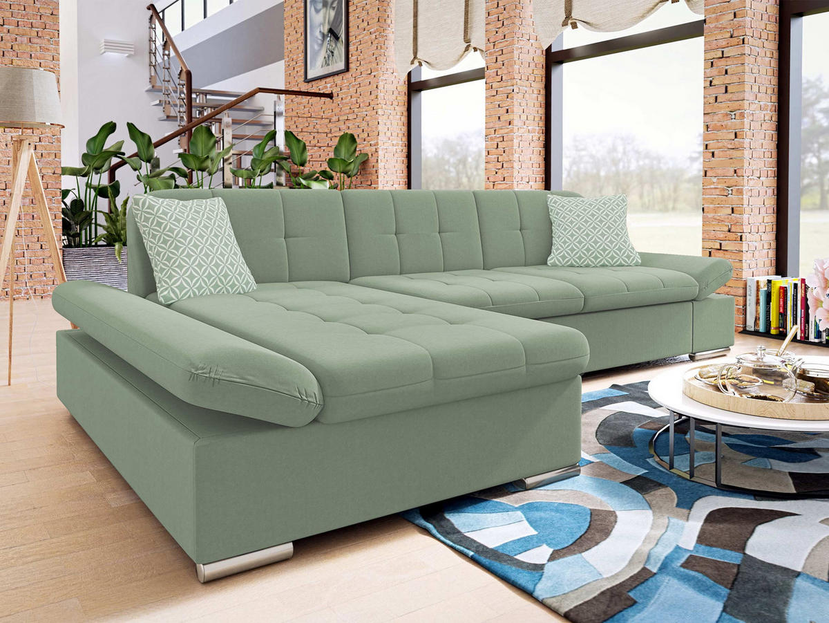 ECKSOFA Malwi, Seite: Links - Hellgrün, Holz/Textil (278/161cm) - MIRJAN24
