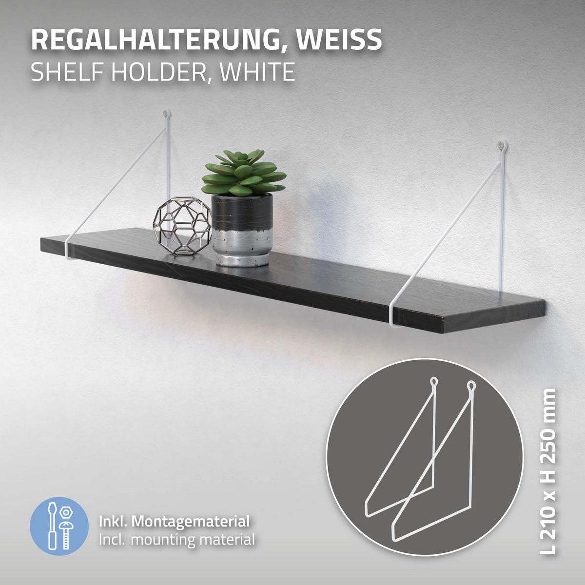 REGALHALTERUNG 2er Set 200mm Weiss - Weiß, Metall (25/25/20cm) - ML-DESIGN