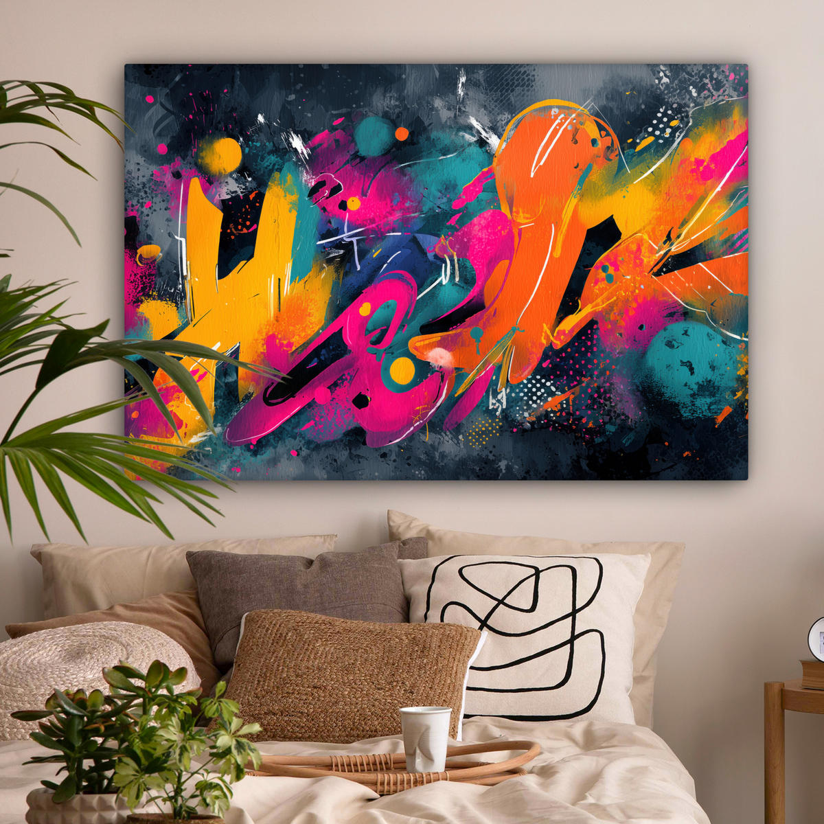 LEINWANDBILD Abstrakt - Graffiti - Farbenfroh - Farbspritzer XXL 150x100 cm - Multicolor, Textil (150/100cm) - MuchoWow