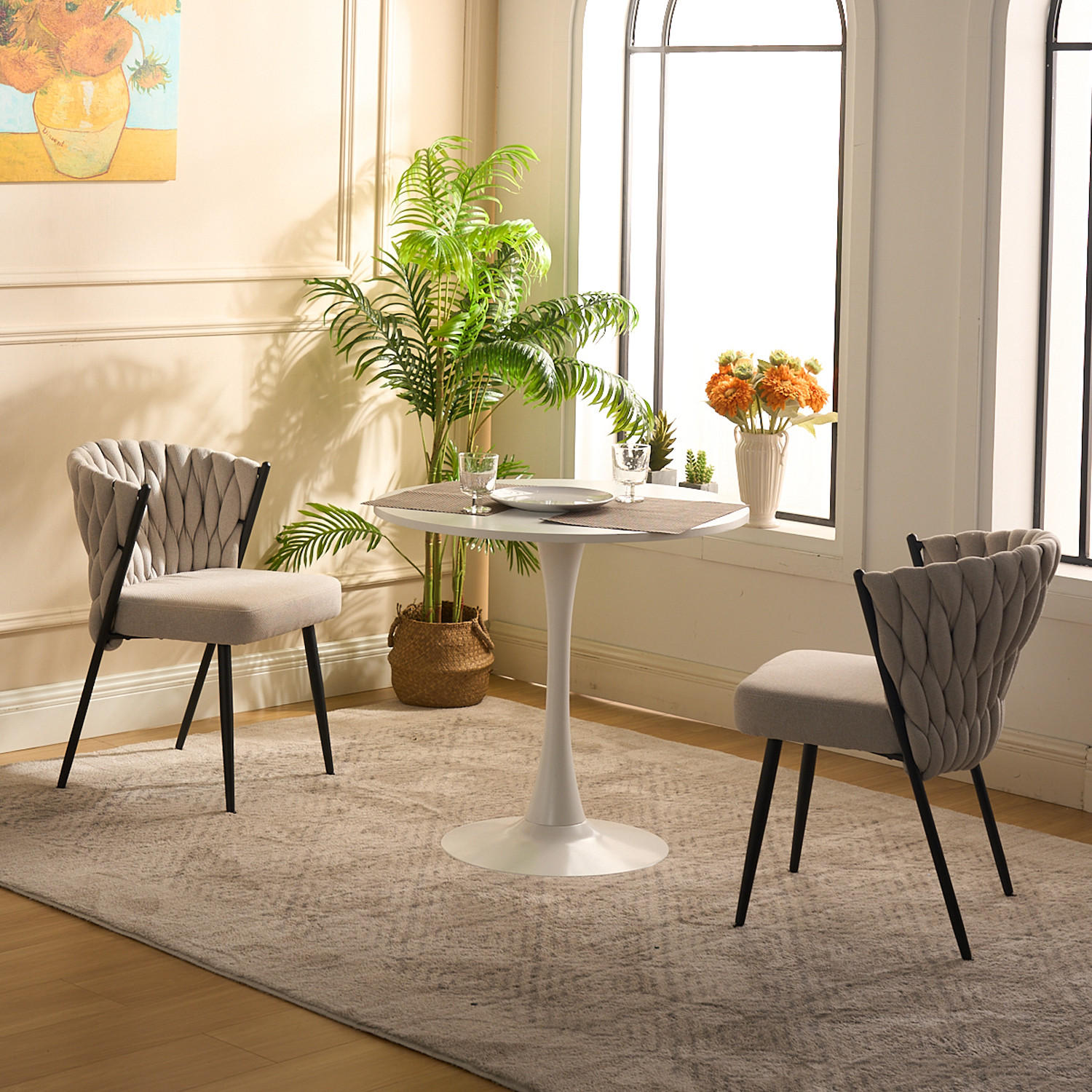 ESSZIMMERSTUHL 6er-Set mit Stoffbezug und geflochtener Rückenlehne Beige - Beige, Textil (44.5/77/46cm) - Meubles Cosy