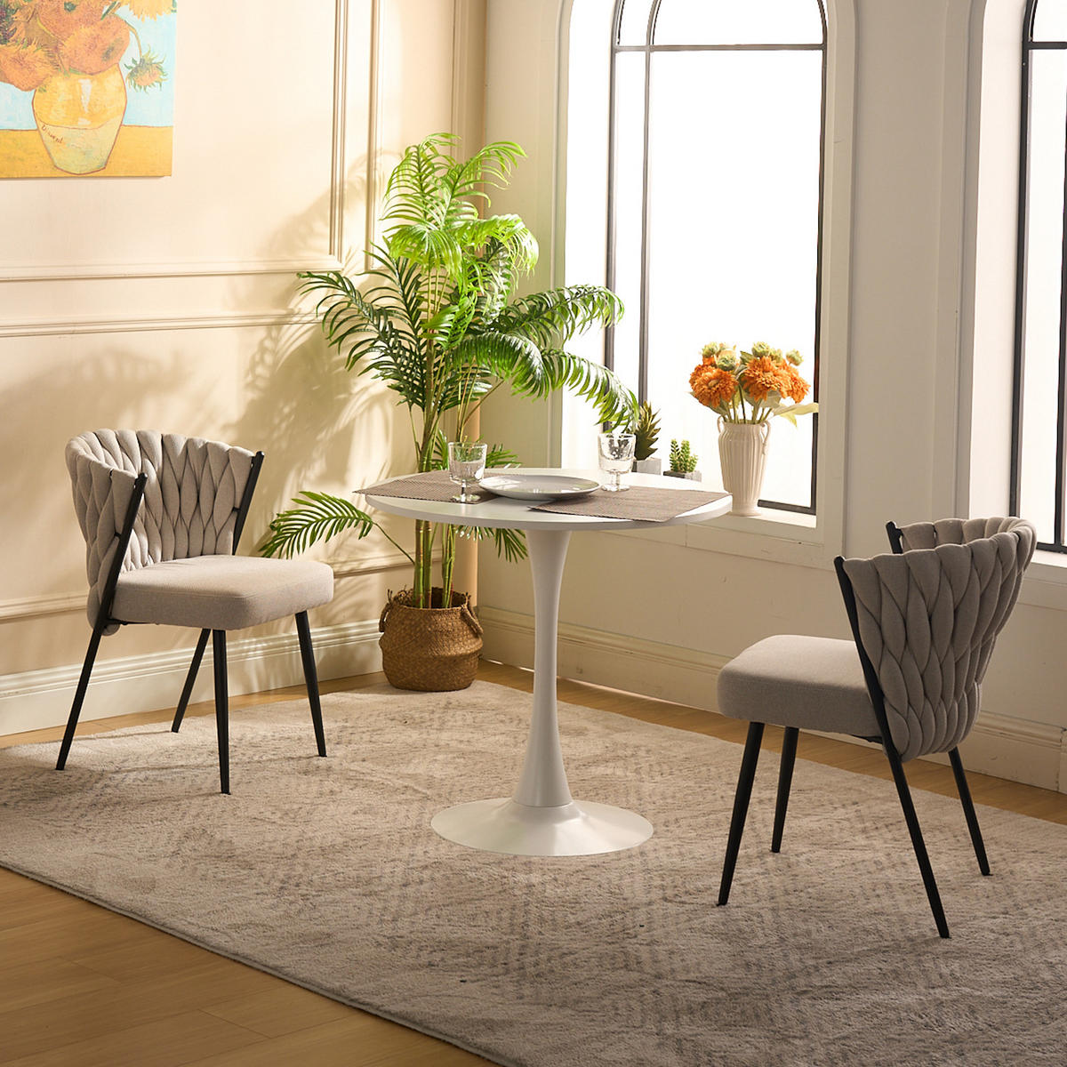 ESSZIMMERSTUHL 6er-Set mit Stoffbezug und geflochtener Rückenlehne Beige - Beige, Textil (44.5/77/46cm) - Meubles Cosy