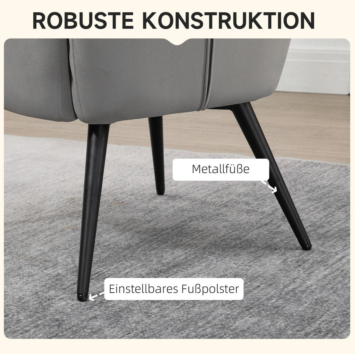 OHRENSESSEL-SET mit Hocker hohe Rückenlehne, Stahlgestell 73/77,5/98 cm Hellgrau - Hellgrau, Metall (77.5/98/73cm) - Redom