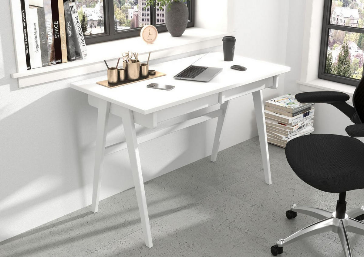 SCHREIBTISCH Edda, 120/65/75 cm in Vollflächiges Weiß (RAL 9003), Buchenholz - Klar/Weiß, Holz/Buchenholz (65/120/75.5cm) - Visby