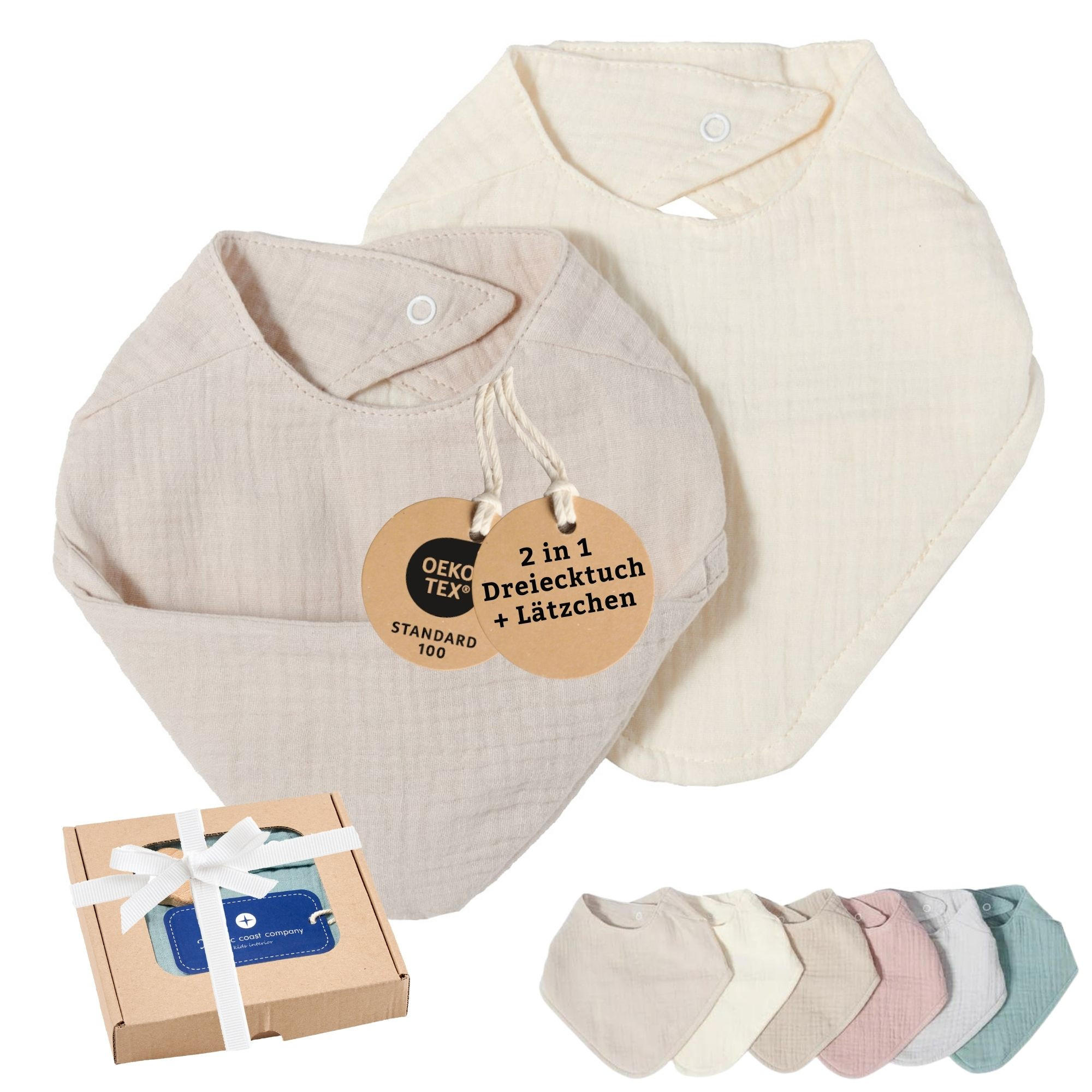 LÄTZCHEN-SET Musselin Dreieckstuch 2in1 Lätzchen - Beige, Textil (27/3/22cm) - nordic coast company