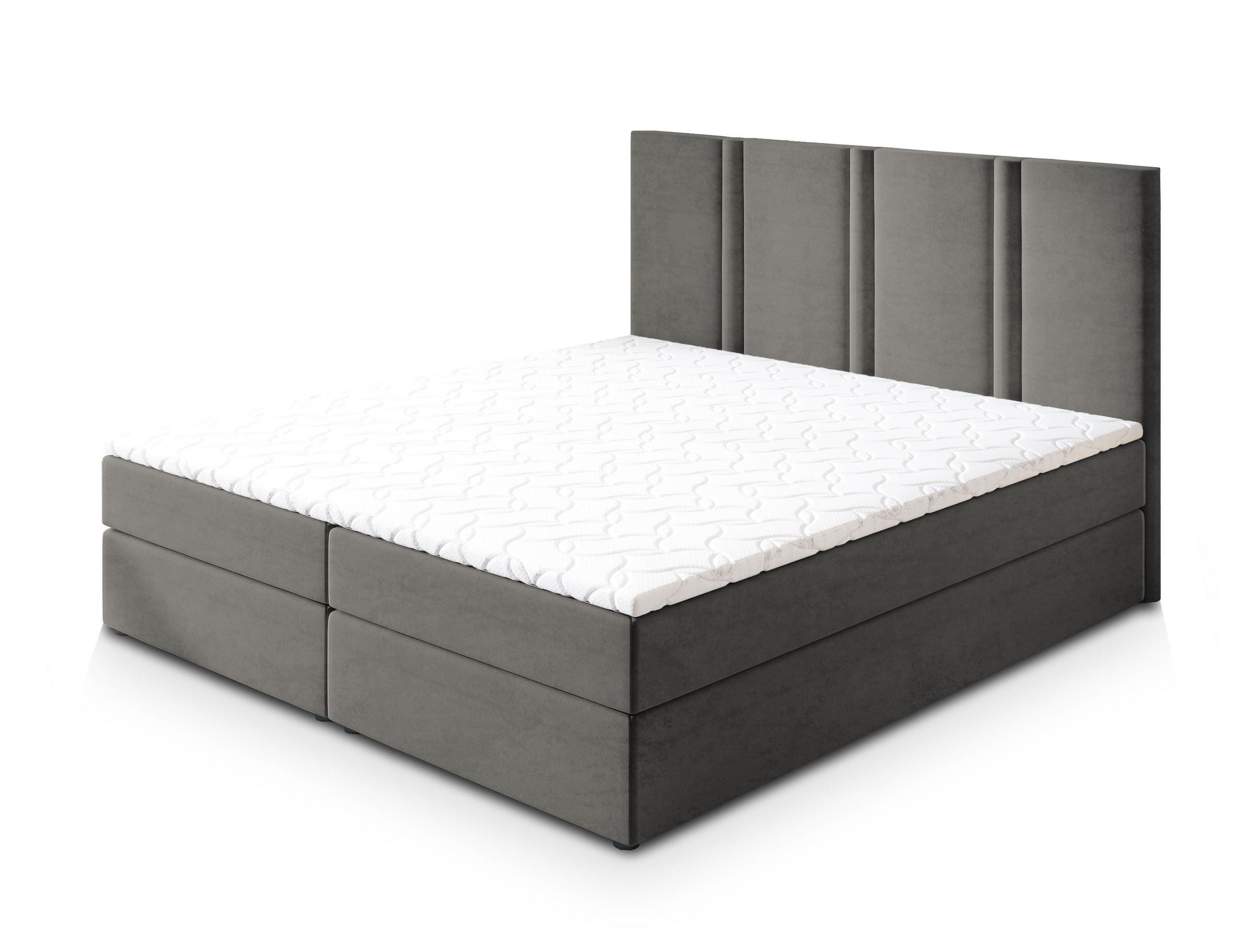 BOXBETT LARIO 140x200 cm mit Matratze und Topper - Grau - Grau, Holz (140/200cm) - MASSENO
