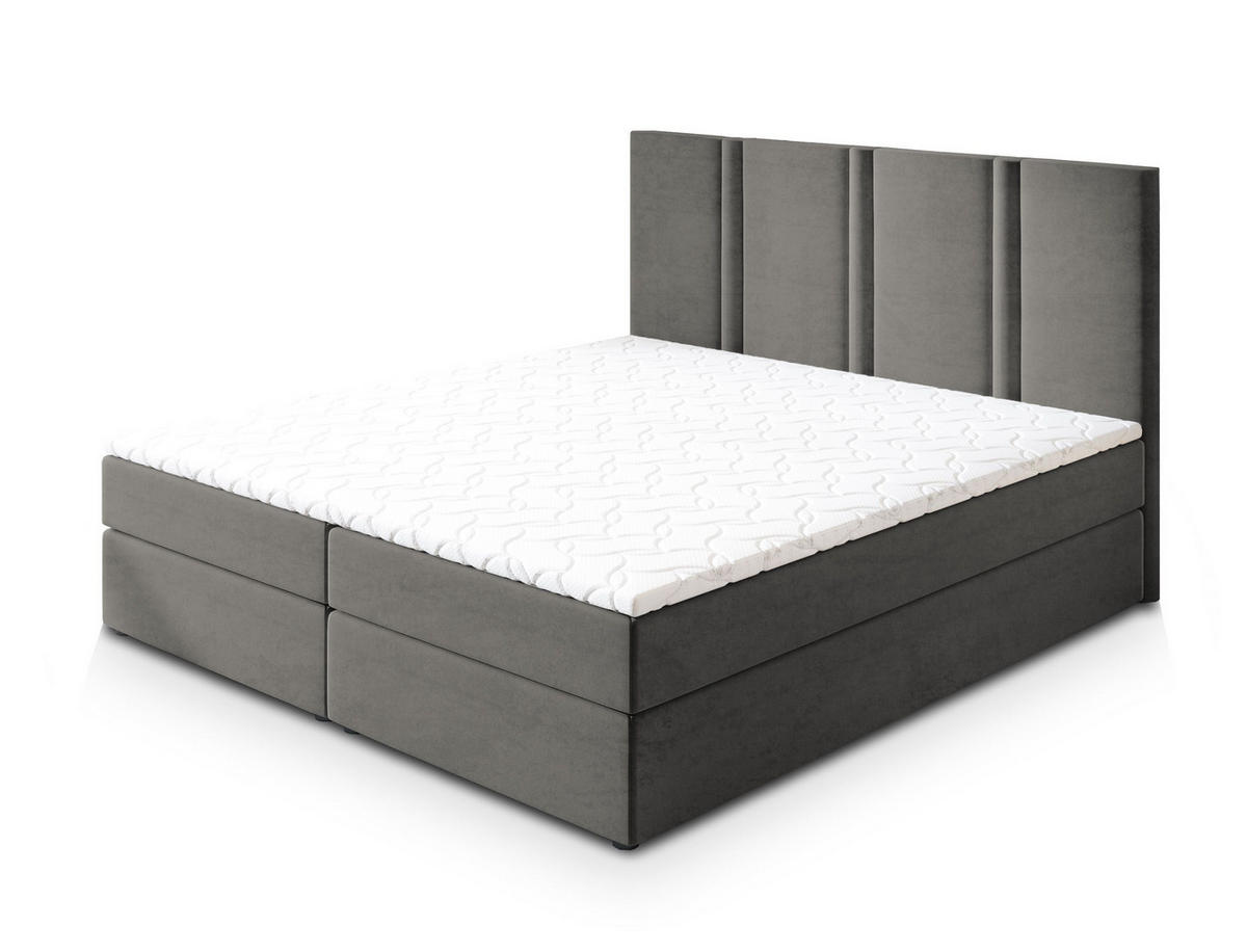 BOXBETT LARIO 140x200 cm mit Matratze und Topper - Grau - Grau, Holz (140/200cm) - MASSENO