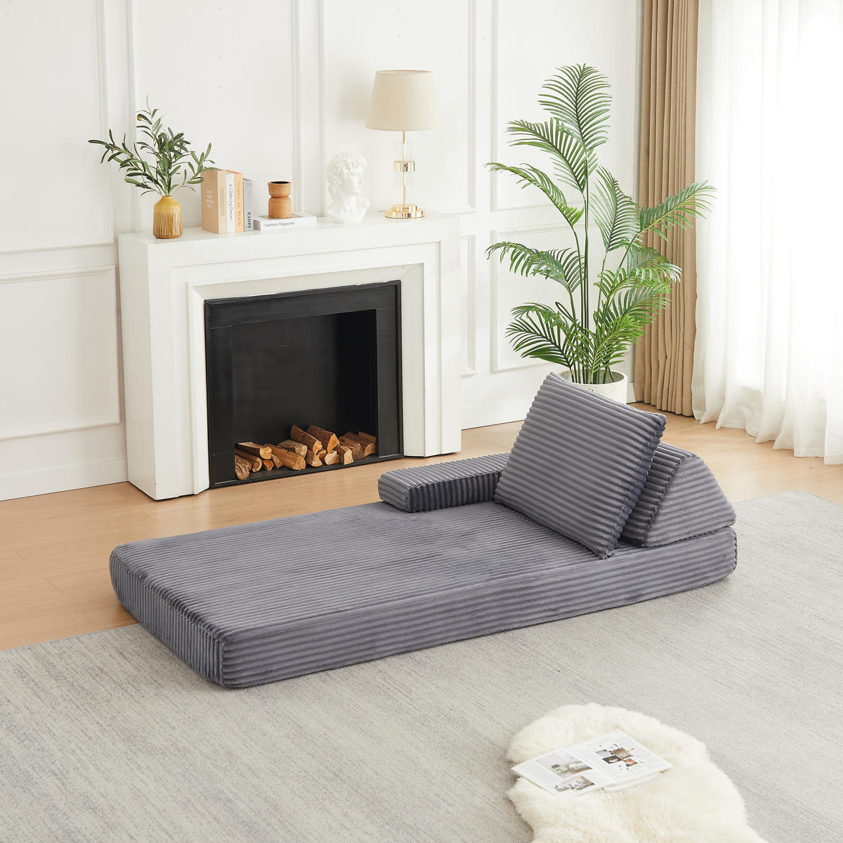 RÉCAMIERE 211 cm frei kombinierbar mit dreieckigen Rückenlehnen, DE-42722, Grau - Grau, Textil (211.5/48/106.5cm) - ComfortXL