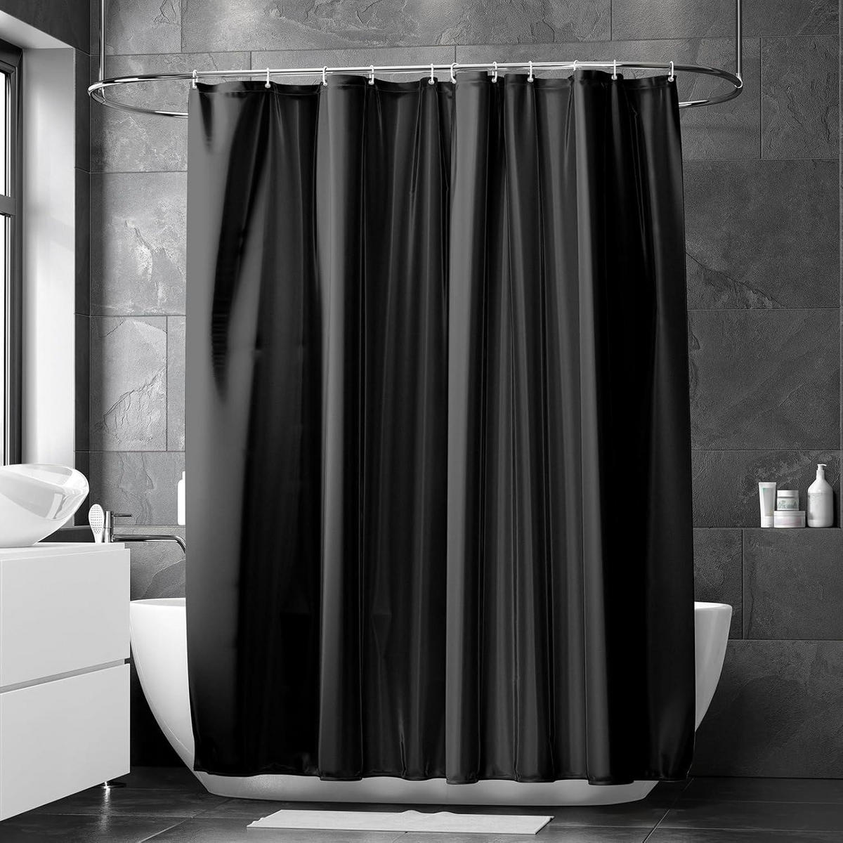 DUSCHVORHANG 120 x 180 cm Schwarz Wasserabweisend Anti-Schimmel - Schwarz, Textil (120/180cm)