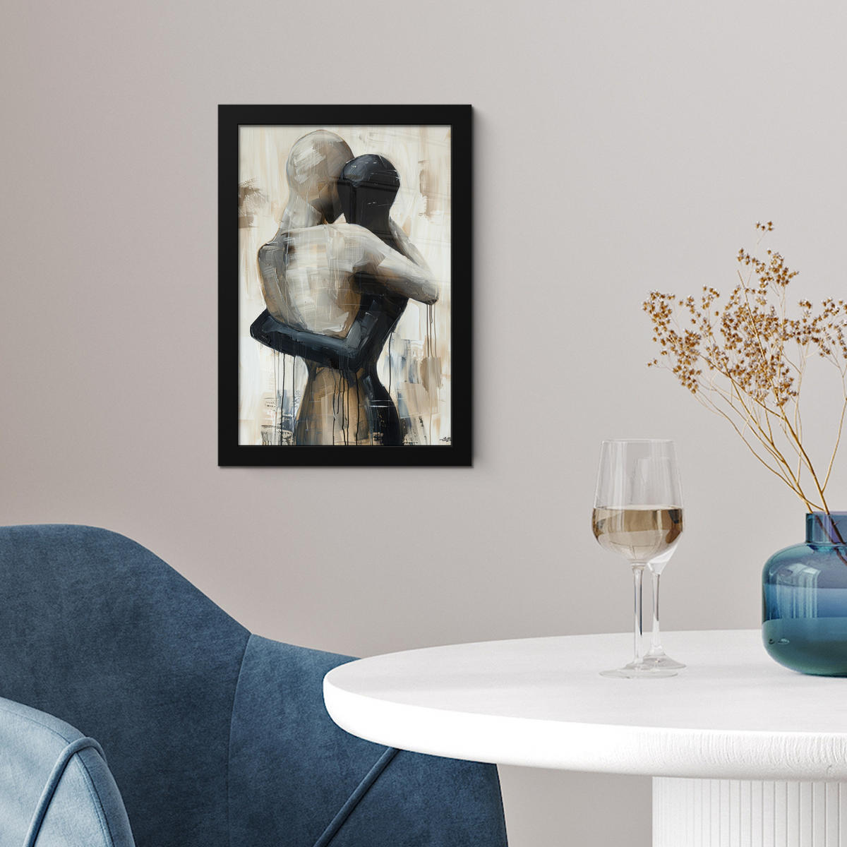 GERAHMTES BILD Abstrakt - Liebe - Schwarz und weiß - Modern 20x30 cm - Schwarz, Papier (20/30cm) - MuchoWow