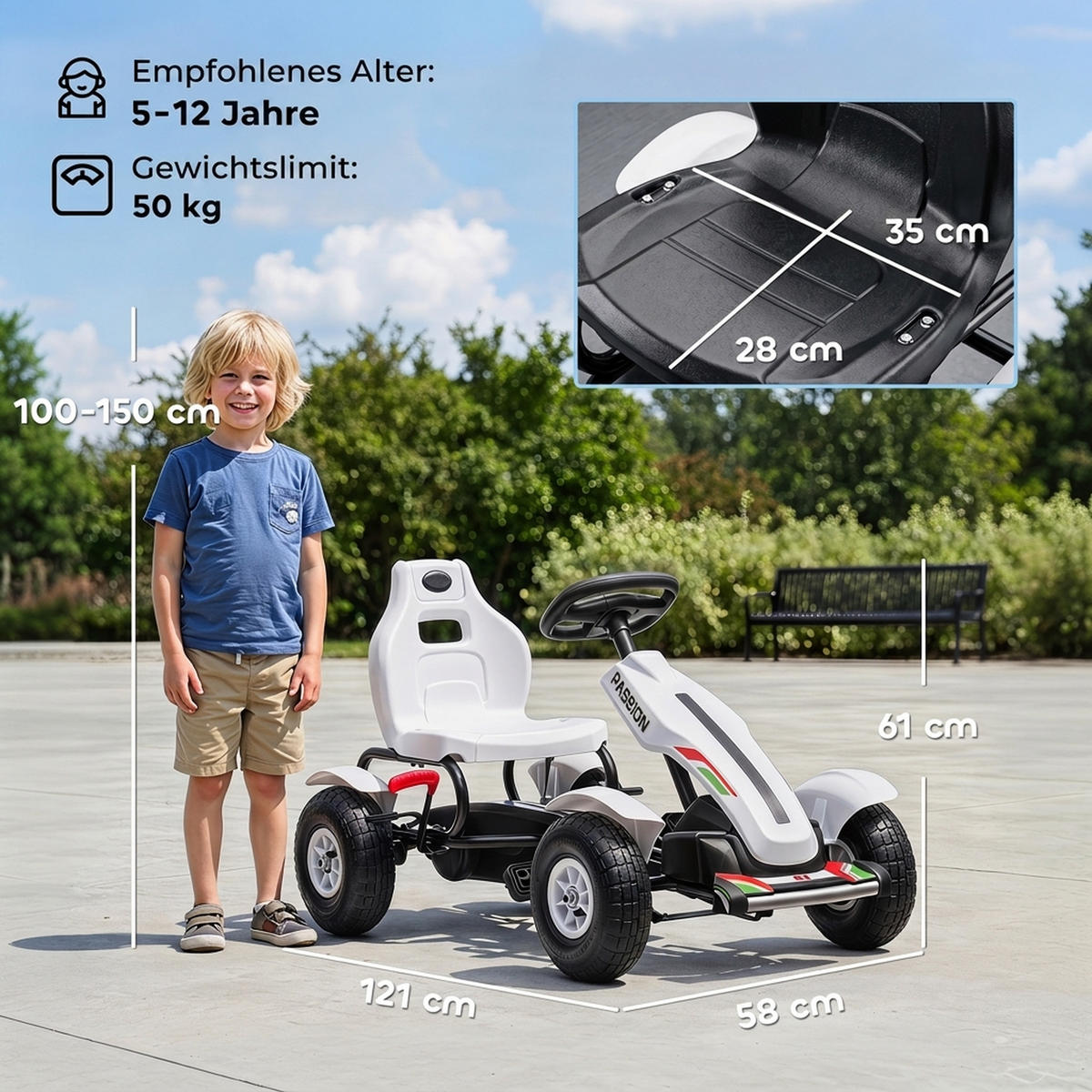 KINDER-GOKART Kunststoff Metall Weiß - Weiß, Kunststoff (117/58/61cm) - HOMCOM