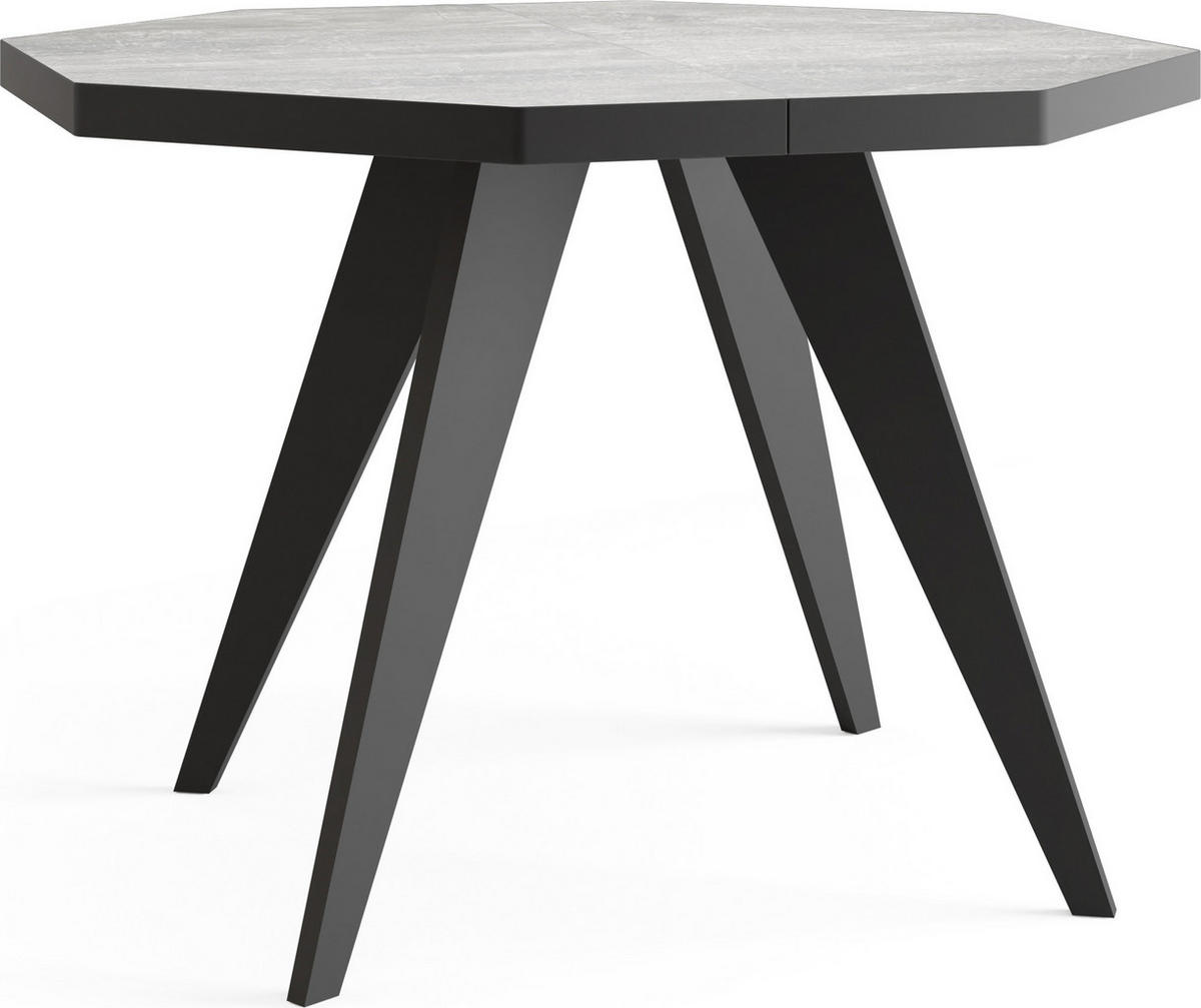 ESSTISCH Diamond Black achteckiger ausziehbarer, Grauer Beton 100-200/100/76 cm - Hellgrau/Schwarz, Holz/Holzwerkstoff (100/100/77cm) - WFL GROUP